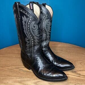 Dan Post Caiman Black Leather Cowboy Boots Alligator Exotic Western Men’s Size 7